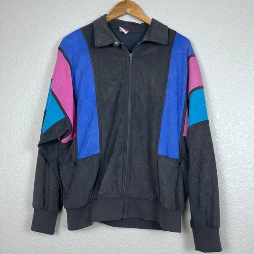 Vtg 80s TAIL Track Jacket Womens L Colorblock Full Zip‎ Made in USA Retro
